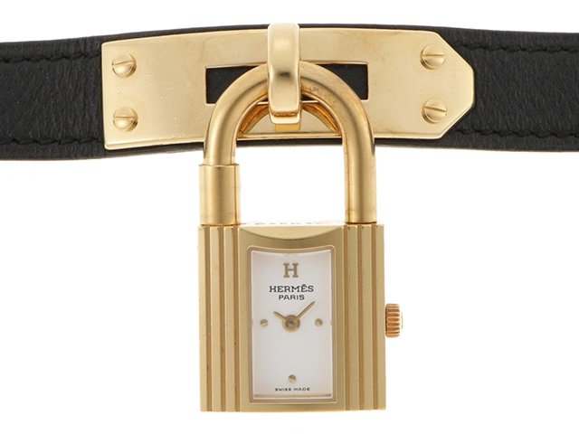 HERMES エルメス 腕時計 ケリーウォッチ KE1.201 ゴールドメッキ/エプソン □B刻印 ホワイト文字盤 クオーツ【472】SJ