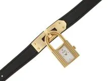 HERMES エルメス 腕時計 ケリーウォッチ KE1.201 ゴールドメッキ/エプソン □B刻印 ホワイト文字盤 クオーツ【472】SJ