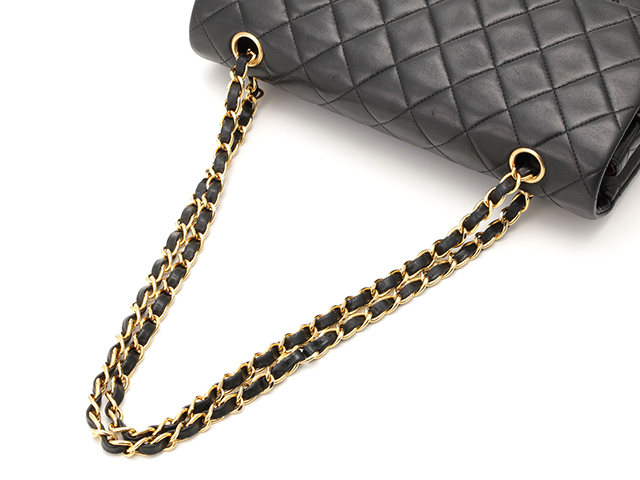 CHANEL マトラッセ ダブルフラップ ラムスキン ブラック ゴールド金具 CHANEL シャネル マトラッセ ダブルフラップ チェーンショルダー