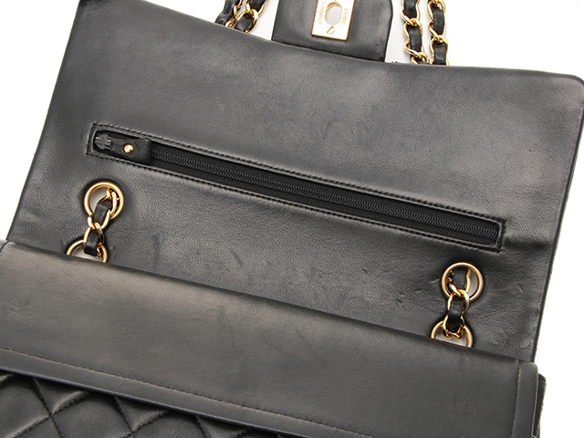 CHANEL マトラッセ ダブルフラップ ラムスキン ブラック ゴールド金具 CHANEL マトラッセ ダブルフラップダブルチェーン 23 ショルダー