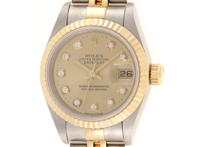 W番 ROLEX ロレックス 腕時計 デイトジャスト26 69173G K18イエローゴールド/ステンレス シャンパン10Pダイヤモンド文字盤 ジュビリー 自動巻き【472】SJ