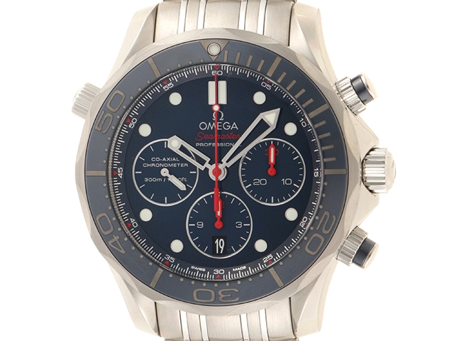 2018年並行品 OMEGA オメガ 腕時計 シーマスター プロダイバーズ 300M クロノグラフ 212.30.44.50.03.001 ブルー文字盤 ステンレススティー﻿ル 自動巻き【472】SJ
