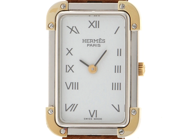 HERMES エルメス　クロアジュール　CR1.240 ホワイト文字盤 ステンレス／ゴールドメッキ クオーツ【430】2148103636486