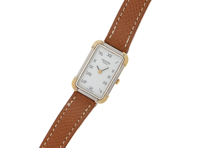 HERMES エルメス　クロアジュール　CR1.240 ホワイト文字盤 ステンレス／ゴールドメッキ クオーツ【430】2148103636486