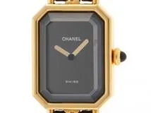 CHANEL シャネル 腕時計 プルミエールL H0001 ゴールドメッキ/革 ブラック文字盤 Lサイズ クオーツ【430】2148103636530