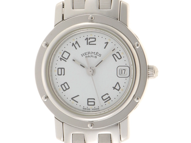 HERMES エルメス 腕時計 クリッパー CL4.210 ホワイト文字盤 ステンレススチールクォーツ【472】TS
