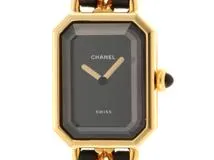 CHANEL シャネル 腕時計 プルミエールL H0001 ゴールドメッキ/革 ブラック文字盤 Lサイズ クオーツ【472】SJ
