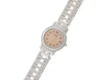 HERMES　エルメス　クリッパー　CL4.210　ステンレス　ピンク文字盤　女性用クオーツ時計【473】