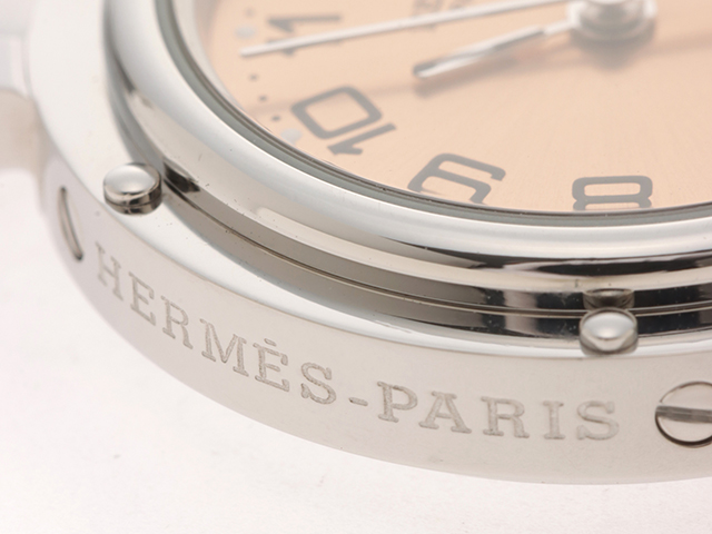 HERMES エルメス クリッパー CL4.210 ステンレス ピンク文字盤