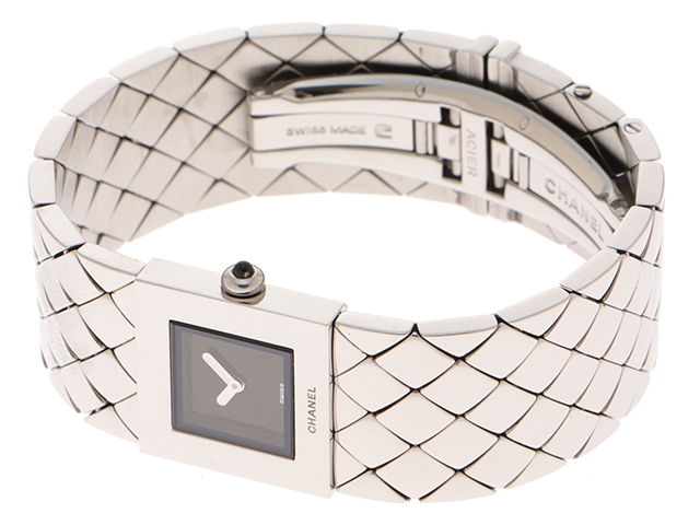CHANEL シャネル 腕時計 マトラッセ H0009 ステンレス ブラック文字盤 クォーツ 1997年正規品【472】SJ