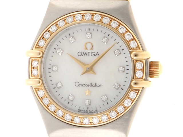 OMEGA　オメガ　レディース時計　コンステレーション　ミニ　ダイヤベゼル 12PD　シェル文字盤　1267.75　クォーツ　ステンレス/イエローゴールド【430】2148103643125