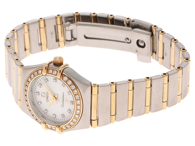 OMEGA　オメガ　レディース時計　コンステレーション　ミニ　ダイヤベゼル 12PD　シェル文字盤　1267.75　クォーツ　ステンレス/イエローゴールド【430】2148103643125