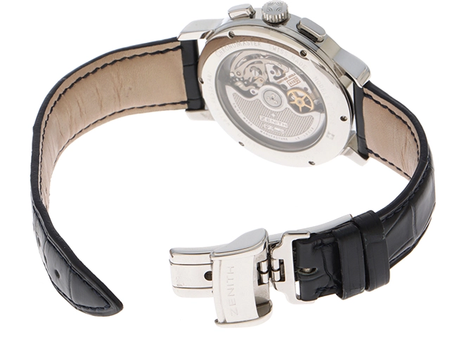 ZENITH ゼニス 腕時計 クロノマスター ムーンフェイズ 01.0240.410 ステンレス/アリゲーターベルト ブラック文字盤 自動巻き【472】SJ