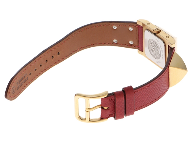 HERMES　エルメス　メドール　X刻印　レディース　GP/革　ホワイト文字盤【436】2148103644924