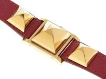 HERMES　エルメス　メドール　X刻印　レディース　GP/革　ホワイト文字盤【436】2148103644924