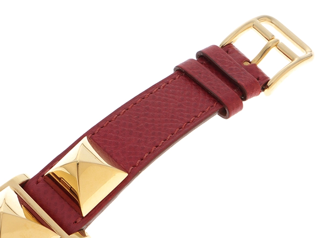 HERMES　エルメス　メドール　X刻印　レディース　GP/革　ホワイト文字盤【436】2148103644924