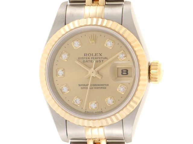 ROLEX　ロレックス W番　94年～95年代　デイトジャスト　レディース　ゴールド文字盤　10Pダイヤモンド　自動巻き　69173G　ステンレス/イエローゴールド【430】2148103645259