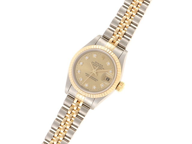 ROLEX　ロレックス W番　94年～95年代　デイトジャスト　レディース　ゴールド文字盤　10Pダイヤモンド　自動巻き　69173G　ステンレス/イエローゴールド【430】2148103645259