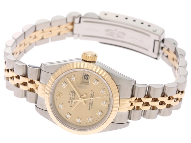 ROLEX　ロレックス W番　94年～95年代　デイトジャスト　レディース　ゴールド文字盤　10Pダイヤモンド　自動巻き　69173G　ステンレス/イエローゴールド【430】2148103645259