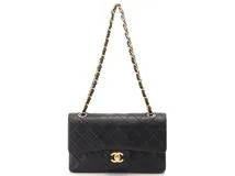 CHANEL　シャネル　マトラッセＷフラップＷチェーンショルダー　ブラック/GP　ラム【430】2148103645495