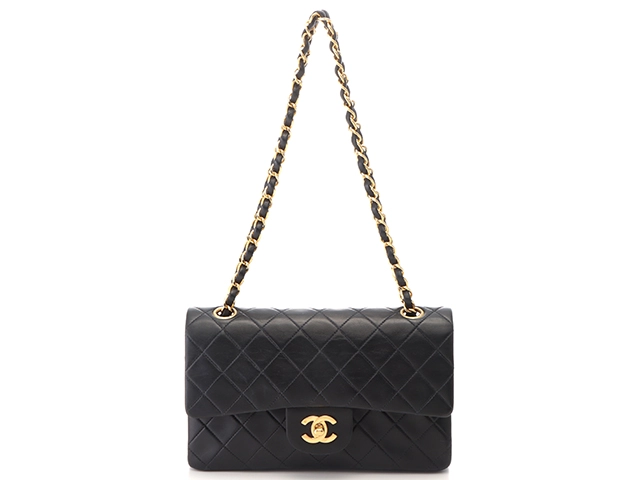 CHANEL　シャネル　マトラッセＷフラップＷチェーンショルダー　ブラック/GP　ラム【430】2148103645495