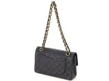 CHANEL　シャネル　マトラッセＷフラップＷチェーンショルダー　ブラック/GP　ラム【430】2148103645495
