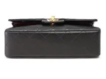 CHANEL　シャネル　マトラッセＷフラップＷチェーンショルダー　ブラック/GP　ラム【430】2148103645495