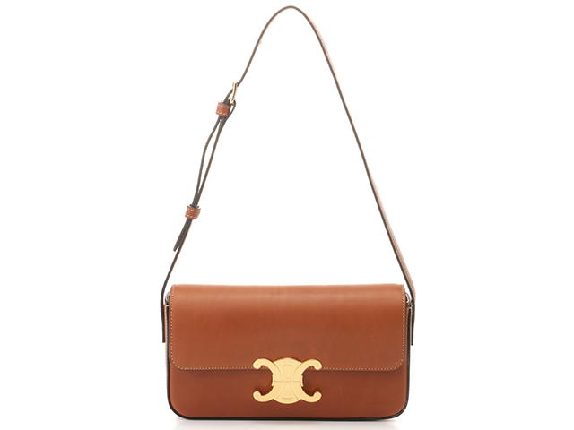 CELINE フラットポーチ カーフ型押し ブラウン ☆CELINE☆直営店買付 MINI財布フラップウォレット/カーフスキン