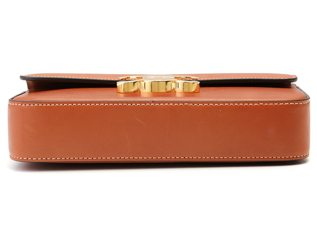 CELINE フラットポーチ カーフ型押し ブラウン ☆CELINE☆直営店買付 MINI財布フラップウォレット/カーフスキン