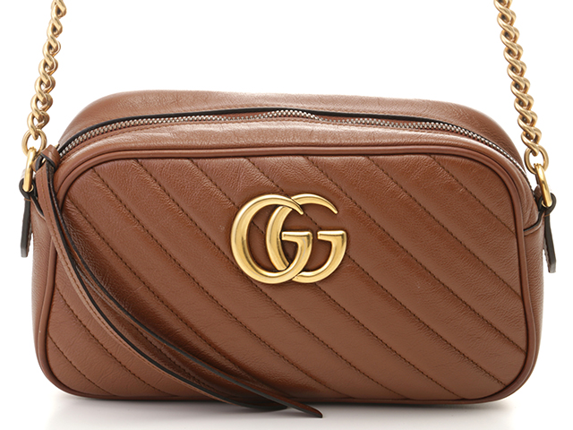 GUCCI グッチ GGマーモント キルティングスモール ブラウン/GP レザー 