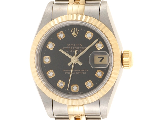 ROLEX　ロレックス　デイトジャスト　69173G　YG/SS　ブラック/10PD　女性用自動巻時計【473】