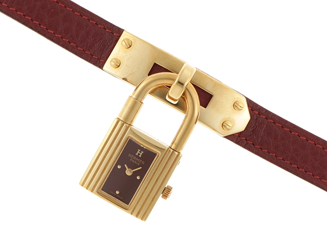 HERMES　エルメス　時計　レディース用　ケリーウォッチ　KE1.201　メッキゴールド/レザー　ワインレッド文字盤　〇S　1989年製【430】2148103652370