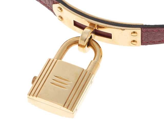 HERMES　エルメス　時計　レディース用　ケリーウォッチ　KE1.201　メッキゴールド/レザー　ワインレッド文字盤　〇S　1989年製【430】2148103652370
