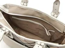 BURBERRY　バーバリー　チェックエ　ハンドバッグ　ベージュ　ホワイト　ナイロン　レザー　【431】2148103653063