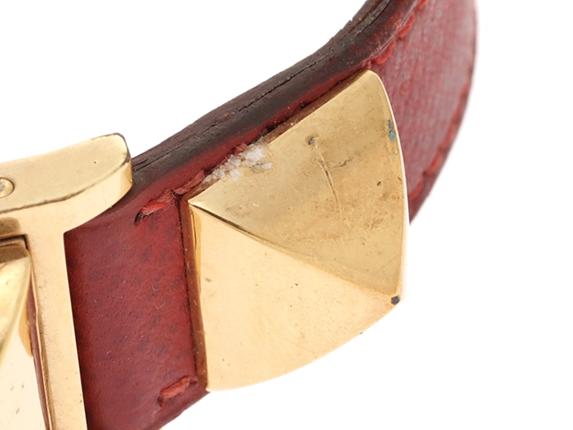 HERMES エルメス 腕時計 メドール ME1.210 GP/革 ホワイト文字盤 クォーツ【472】TS