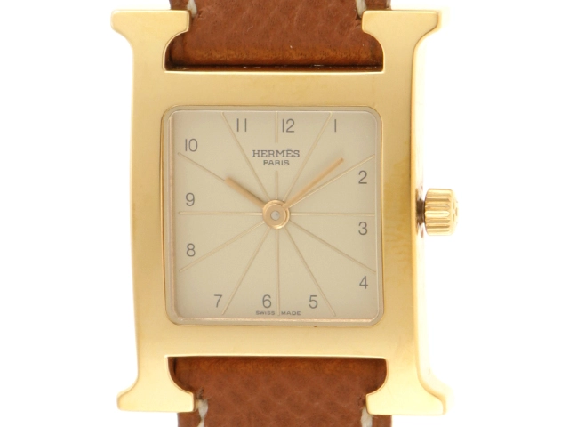 HERMES エルメス Hウォッチ HH1.201 GP/革 アイボリー 女性用クオーツ