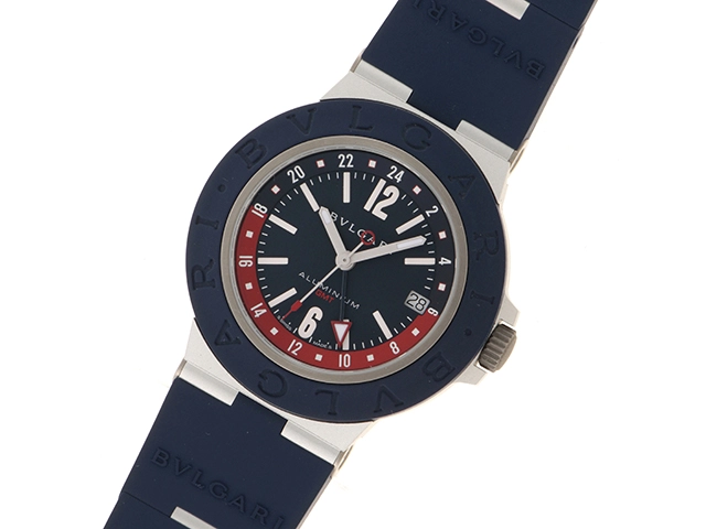 BVLGARI ブルガリ 腕時計 2024年正規品 アルミニウムGMT BB40ATGMT ブルー文字盤 アルミニウム/ラバー/チタニウム 自動巻き【472】SJ