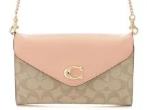 COACH　コーチ　シグネチャー　チェーンウォレット　ベージュ/ピンク　PVC/レザー　C7301　2148103656378【432】