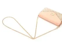 COACH　コーチ　シグネチャー　チェーンウォレット　ベージュ/ピンク　PVC/レザー　C7301　2148103656378【432】