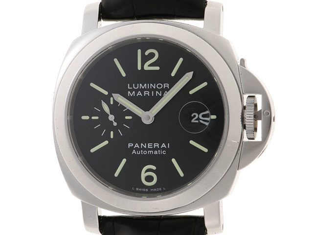 PANERAI パネライ 時計 ルミノール マリーナ PAM00104 ブラック文字盤 SS/クロコダイルレザー 自動巻き メンズ（2148103656866）M【200】