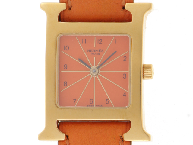 美品　エルメス HERMES Hウォッチ HH1.201 ブラック レディース 正規品】エルメス Hウォッチ黒革ベルト 新品)HERMES エルメス H