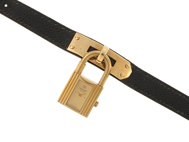 HERMES エルメス レディース腕時計 ケリーウォッチ  KE1.210 ゴールドプレート/レザー　シャンパンゴールド文字盤　クォーツ【472】UH