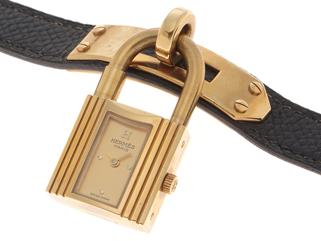 HERMES エルメス レディース腕時計 ケリーウォッチ  KE1.210 ゴールドプレート/レザー　シャンパンゴールド文字盤　クォーツ【472】UH