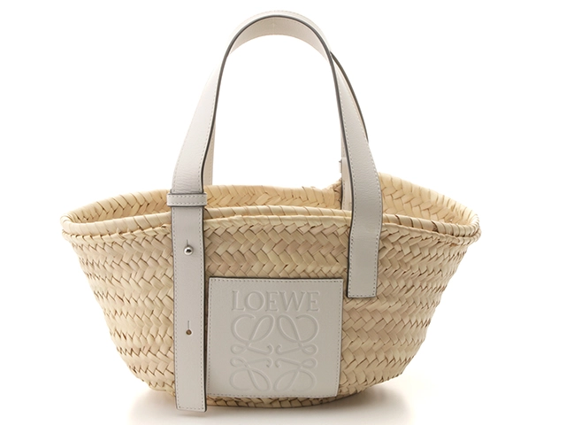 LOEWE　ロエベ　バスケットバッグ スモール ナチュラル/ホワイト パームリーフ/カーフ　2148103658655【432】