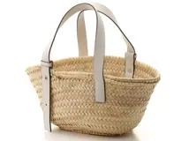 LOEWE　ロエベ　バスケットバッグ スモール ナチュラル/ホワイト パームリーフ/カーフ　2148103658655【432】