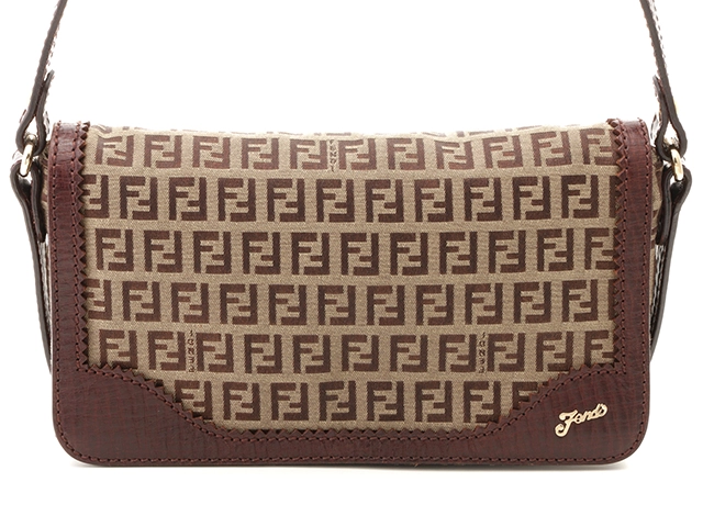 FENDI　フェンディ　ズッキーノ　ワンショルダー　バッグ　カーキ×ブラウン　8BT101【472】YI