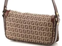 FENDI　フェンディ　ズッキーノ　ワンショルダー　バッグ　カーキ×ブラウン　8BT101【472】YI