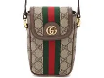 GUCCI　グッチ　ショルダーバッグ　オフィディアGG　スプリーム　フォンポーチ　ベージュ　カーフ　PVC【472】HG