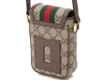 GUCCI　グッチ　ショルダーバッグ　オフィディアGG　スプリーム　フォンポーチ　ベージュ　カーフ　PVC【472】HG