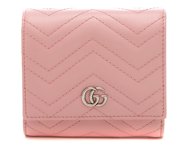 GUCCI GGマーモント キルティング二つ折り財布 ピンク レザー【472 